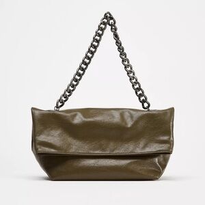 ⚠️ Closet Clean Out Zara Olive Green Faux Leather and Chain Shoulder Bag